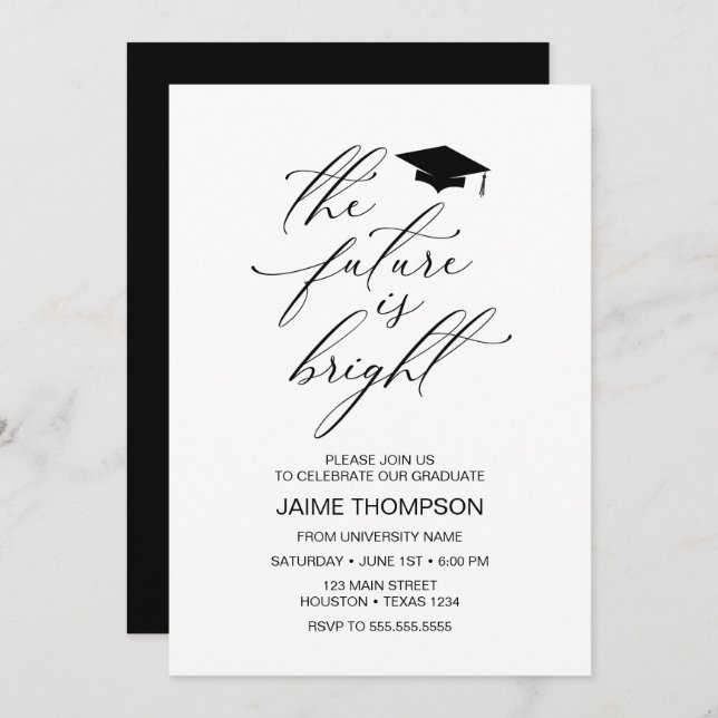 Convite The future is bright Modern Graduation Invitation (Frente/Verso)