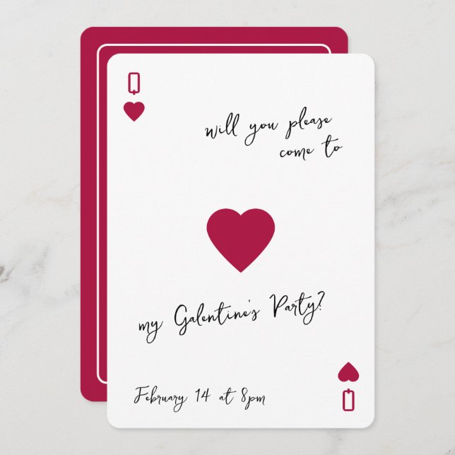 Convite The Galentines Club Queen Of Hearts Invitation (Frente/Verso)