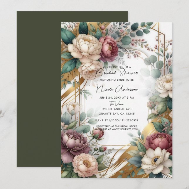 Convite The Gilded Secret Garden Floral Glam Bridal Shower (Frente/Verso)
