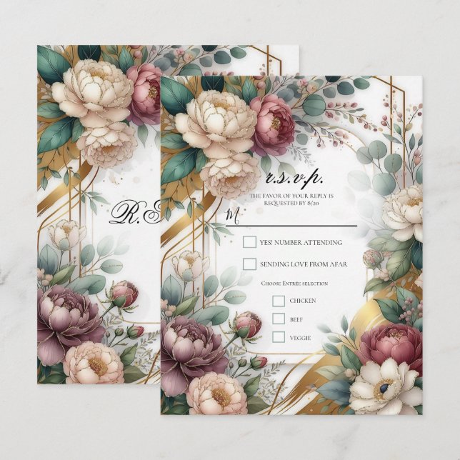 Convite The Gilded Secret Garden Floral Glam R.S.V.P. (Frente/Verso)