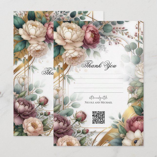 Convite The Gilded Secret Garden Floral Glam Wedding (Frente/Verso)