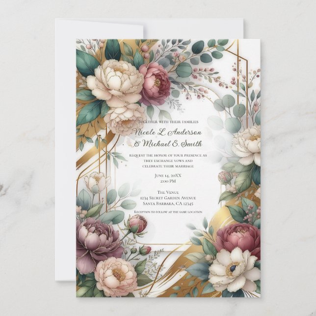 Convite The Gilded Secret Garden Floral Glam Wedding  (Frente)