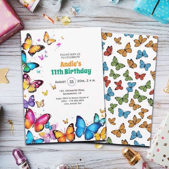 Convite The Joy of Butterflies 11th Birthday Invitation (Criador carregado)