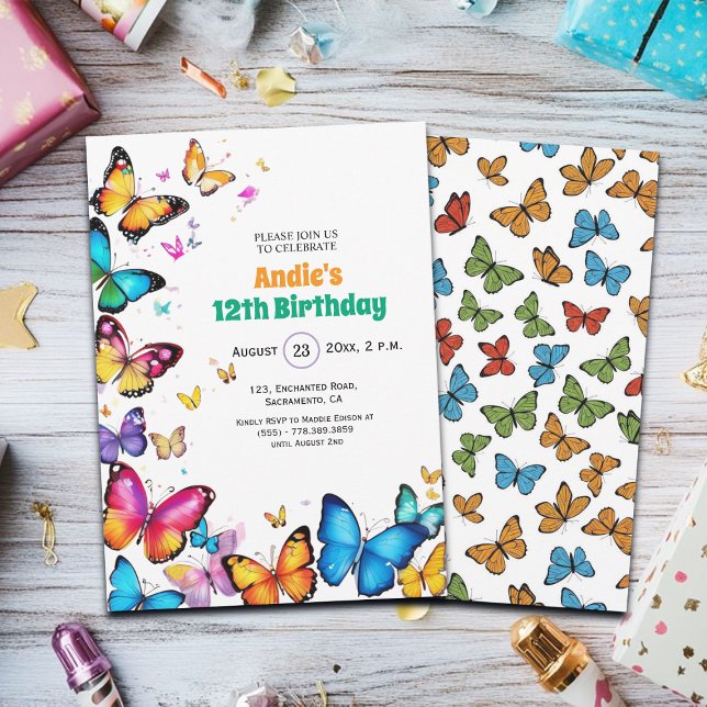 Convite The Joy of Butterflies 12th Birthday Invitation (Criador carregado)