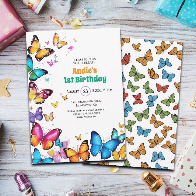 Convite The Joy of Butterflies 1st Birthday Invitation (Criador carregado)
