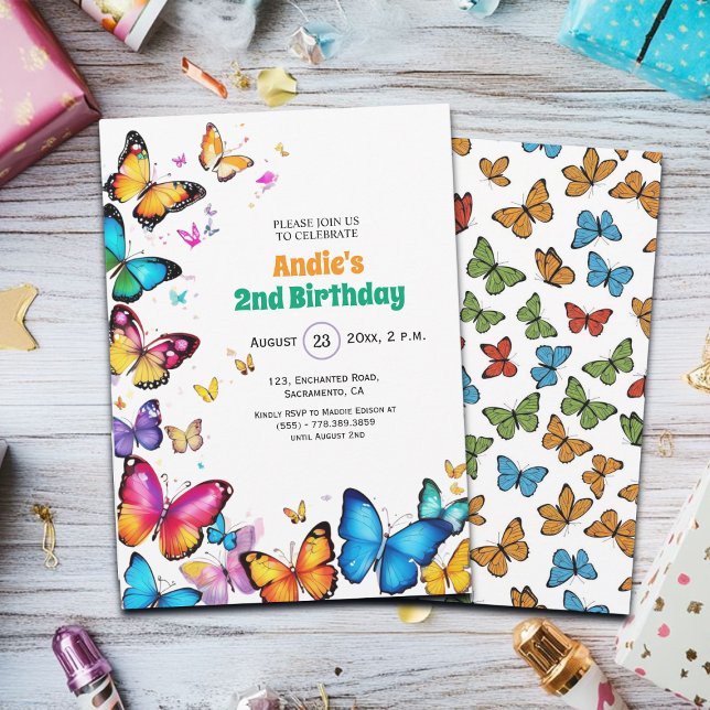 Convite The Joy of Butterflies 2nd Birthday Invitation (Criador carregado)