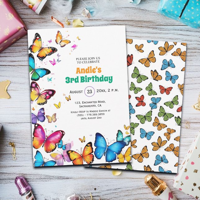 Convite The Joy of Butterflies 3rd Birthday Invitation (Criador carregado)