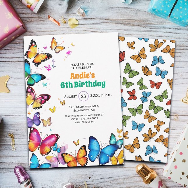 Convite The Joy of Butterflies 6th Birthday Invitation (Criador carregado)