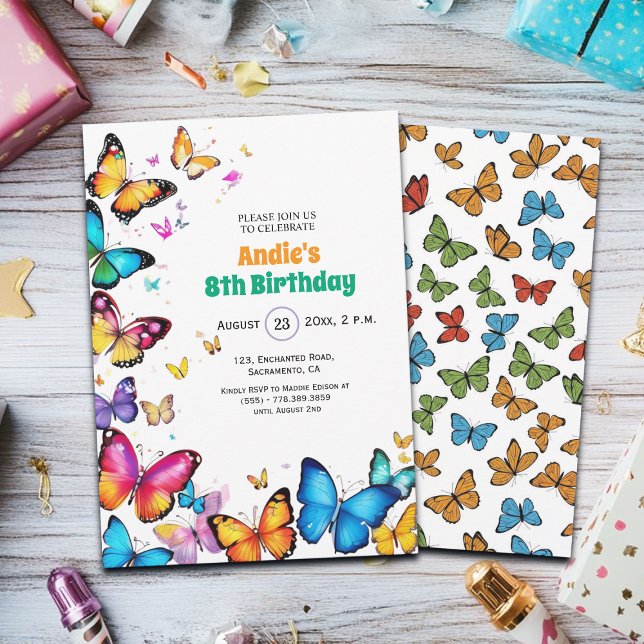 Convite The Joy of Butterflies 8th Birthday Invitation (Criador carregado)