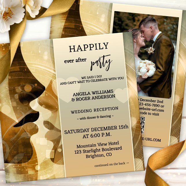 Convite The Kiss Happily Ever After All in One Wedding (Modern unique all in one happily ever after wedding party invitation featuring a kiss - QR code)