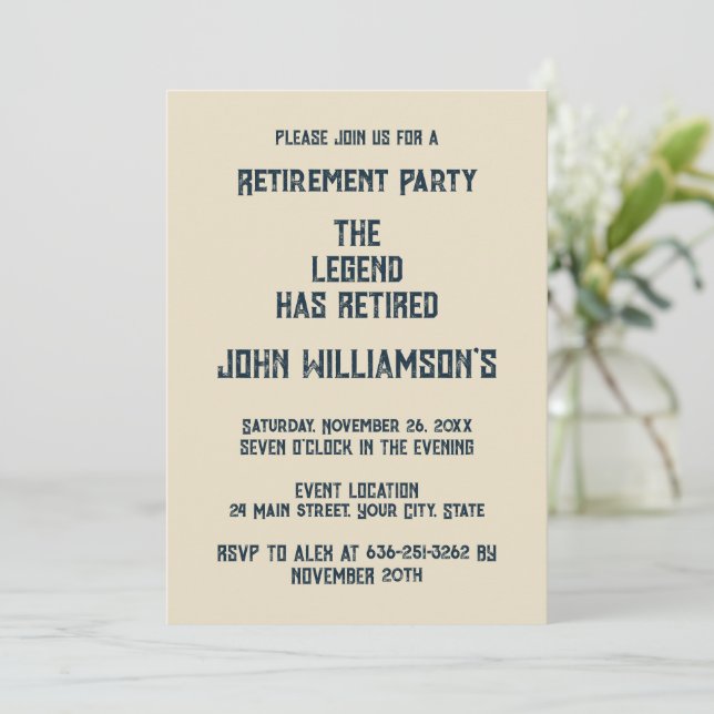 Convite The Legend Has Retired funny retirement (Em pé/Frente)