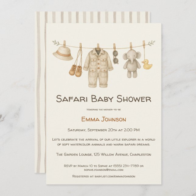 Convite The Little Explorer | Safari Adventure Baby Shower (Frente/Verso)