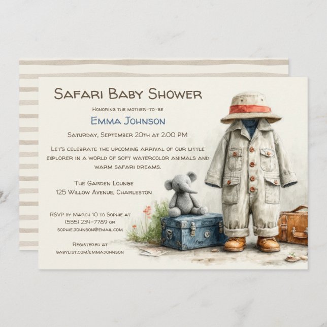 Convite The Little Explorer | Safari Adventure Baby Shower (Frente/Verso)
