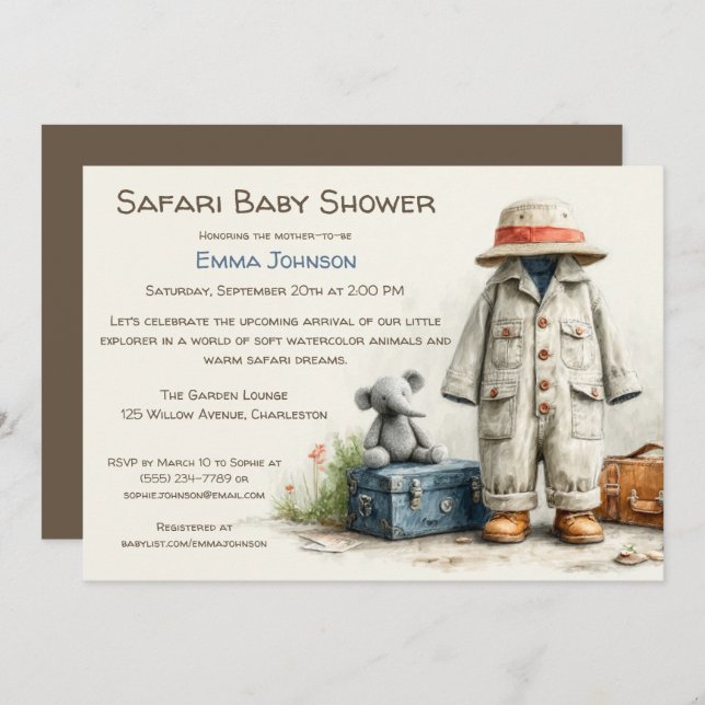Convite The Little Explorer | Safari Adventure Baby Shower (Frente/Verso)