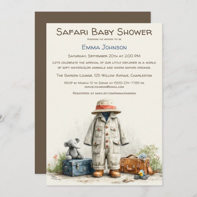 Convite The Little Explorer | Safari Adventure Baby Shower (Frente/Verso)