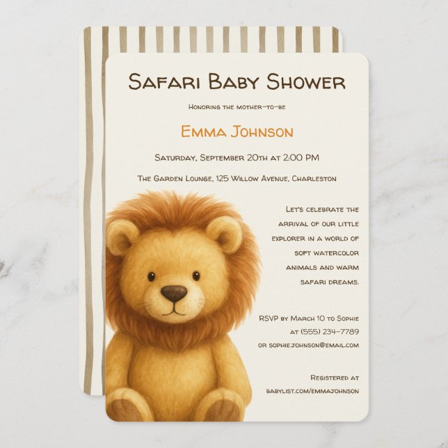Convite The Little Explorer | Safari Friends Baby Shower (Frente/Verso)
