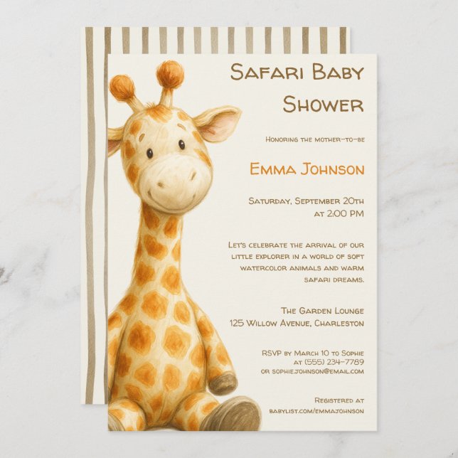 Convite The Little Explorer | Safari Friends Baby Shower (Frente/Verso)