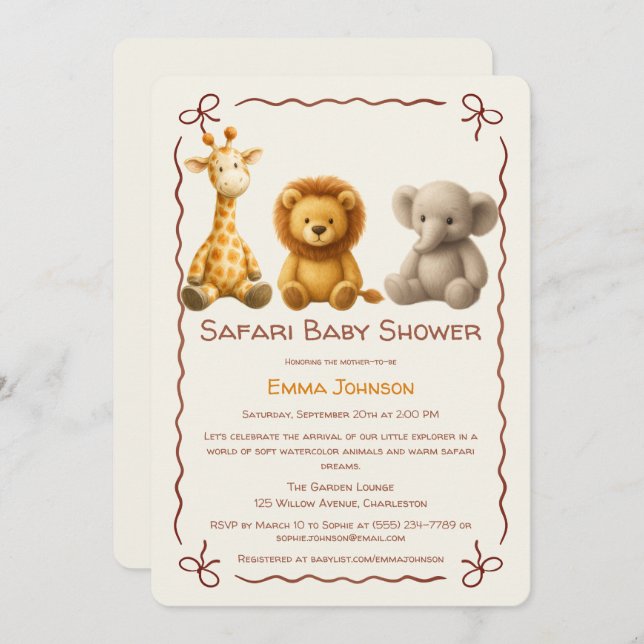 Convite The Little Explorer | Safari Friends Baby Shower (Frente/Verso)