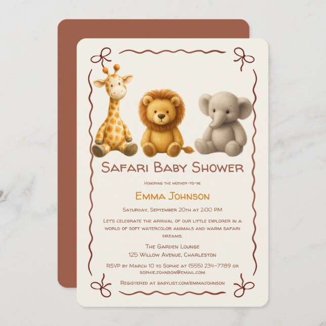 Convite The Little Explorer | Safari Friends Baby Shower (Frente/Verso)
