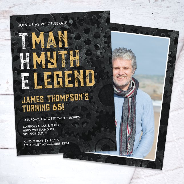 Convite The Man The Myth The Legend 65th Photo Birthday (Criador carregado)
