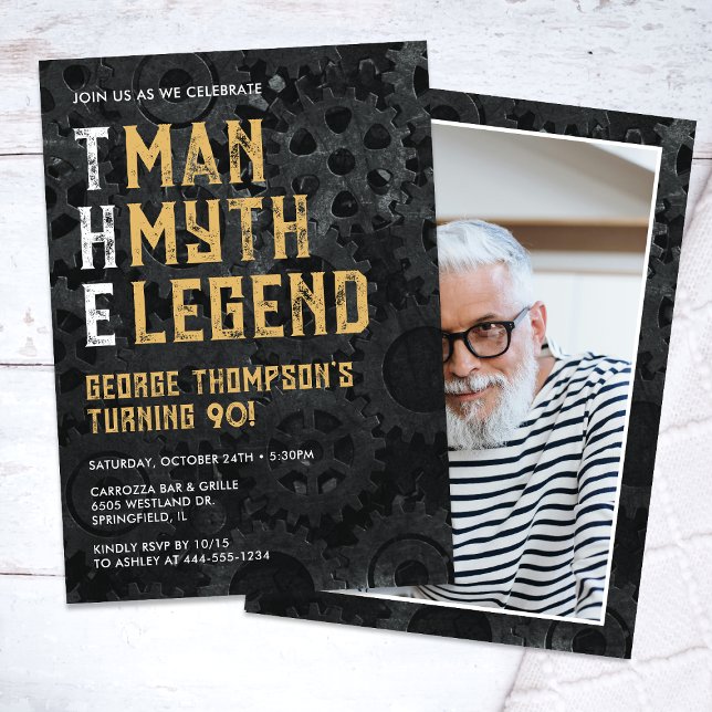 Convite The Man The Myth The Legend 90th Photo Birthday (Criador carregado)