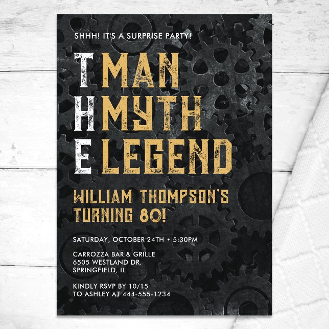 Convite The Man The Myth The Legend Surprise 80th Birthday (Criador carregado)