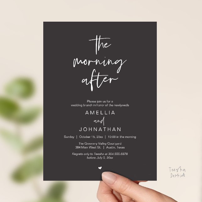 Convite The morning after, Modern Post Wedding Brunch (The morning after, Modern Post Wedding Brunch celebration  Invitation card in charcoal grey)