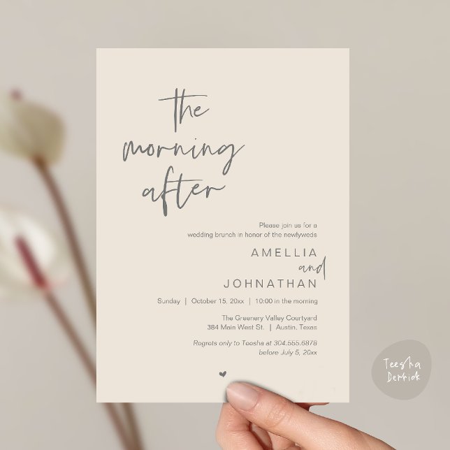 Convite The morning after, Modern Post Wedding Brunch (The morning after, Modern Post Wedding Brunch celebration  Invitation card in cream grey)