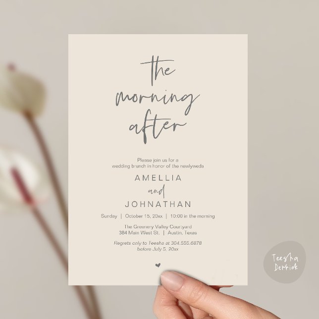 Convite The morning after, Modern Post Wedding Brunch (The morning after, Modern Post Wedding Brunch celebration  Invitation card in cream grey)