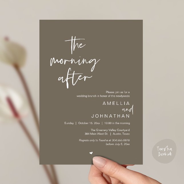 Convite The morning after, Modern Post Wedding Brunch (The morning after, Modern Post Wedding Brunch celebration  Invitation card in taupe brown)