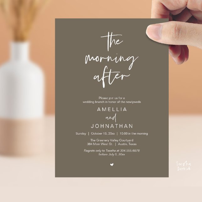 Convite The morning after, Modern Post Wedding Brunch (The morning after, Modern Post Wedding Brunch celebration  Invitation card in taupe brown)