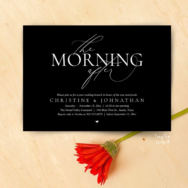 Convite The Morning After, Post Wedding Brunch Elopement (The Morning After, Post Wedding Brunch Elopement Invitation Card in warm contemporary Black White)