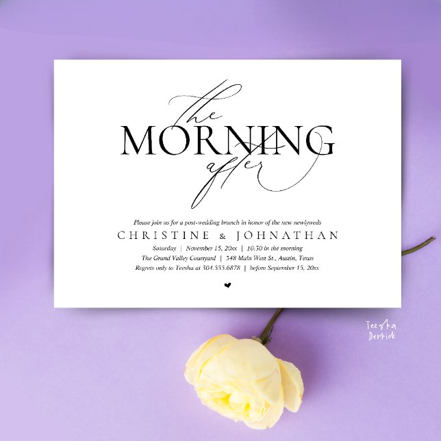 Convite The Morning After, Post Wedding Brunch Elopement (The Morning After, Post Wedding Brunch Elopement Invitation Card in warm contemporary Black White)