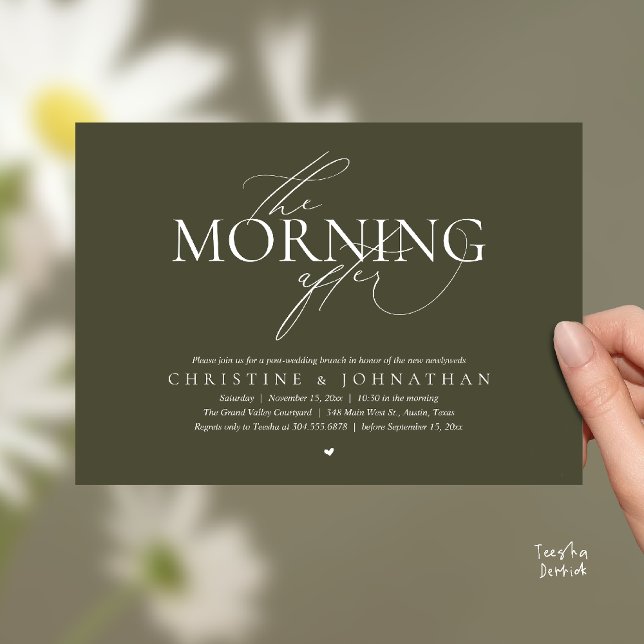 Convite The Morning After, Post Wedding Brunch Elopement (The Morning After, Post Wedding Brunch Elopement Invitation Card in warm contemporary Olive Green)