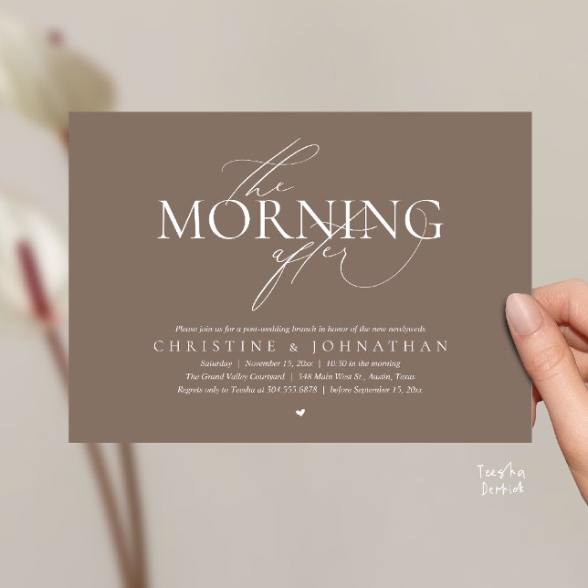 Convite The Morning After, Post Wedding Brunch Elopement (The Morning After, Post Wedding Brunch Elopement Invitation Card in warm contemporary taupe brown)