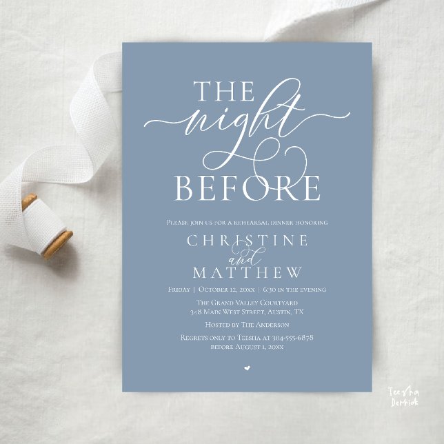 Convite The Night Before, Classy Wedding Rehearsal Dinner (The Night Before, Classy Wedding Rehearsal Dinner Invitation Card in Dusty Blue)