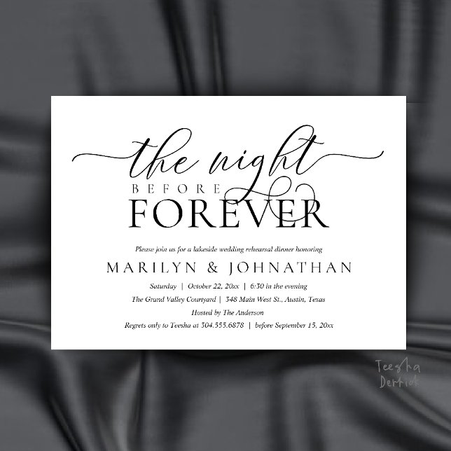 Convite The Night Before Forever, Classy Rehearsal Dinner (The Night Before Forever, Classy Rehearsal Dinner Invitation Card in Black and White)