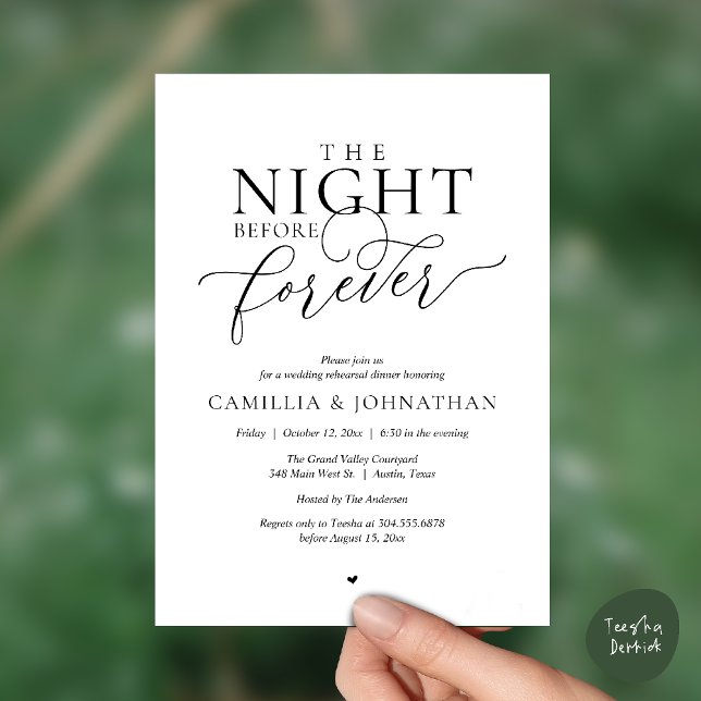 Convite “The Night Before Forever” Modern Rehearsal Dinner (“The Night Before Forever” Modern Rehearsal Dinner Invitation Card in Black and White)