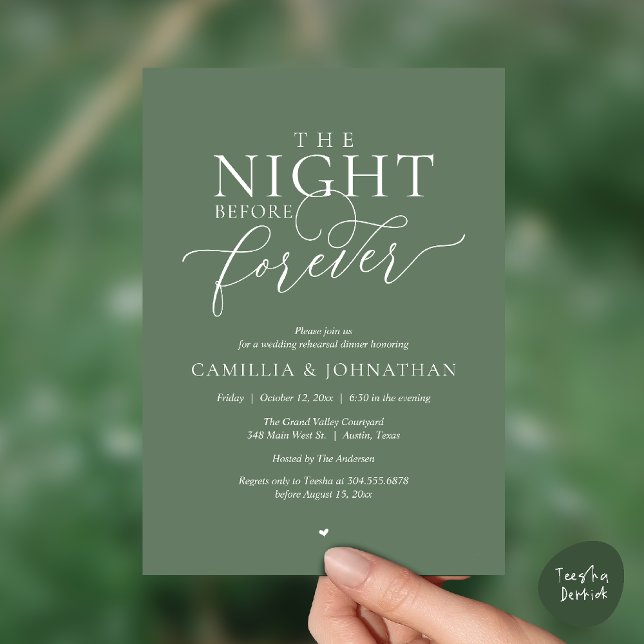 Convite “The Night Before Forever” Sage Green Rehearsal (“The Night Before Forever” Sage Green Rehearsal Invitation Card)