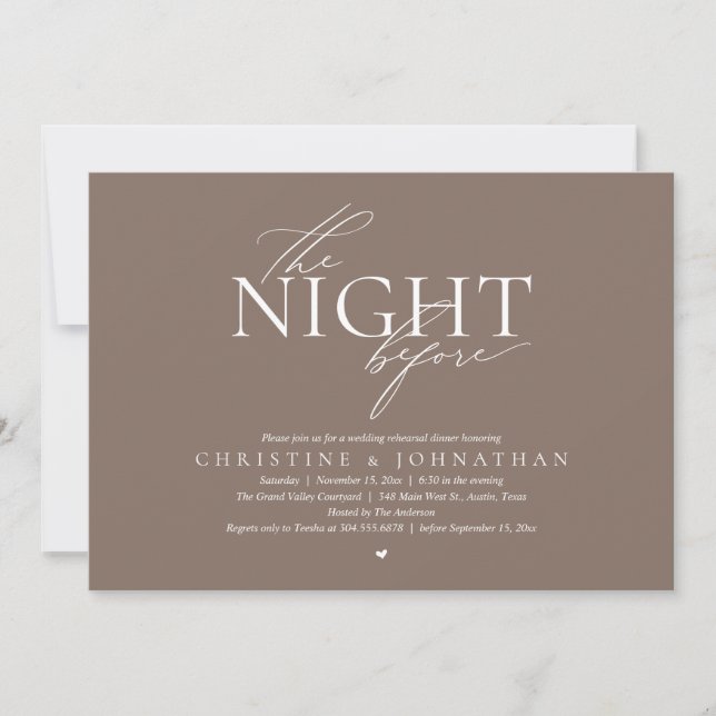 Convite The Night Before, Modern Wedding Rehearsal Dinner  (Frente)