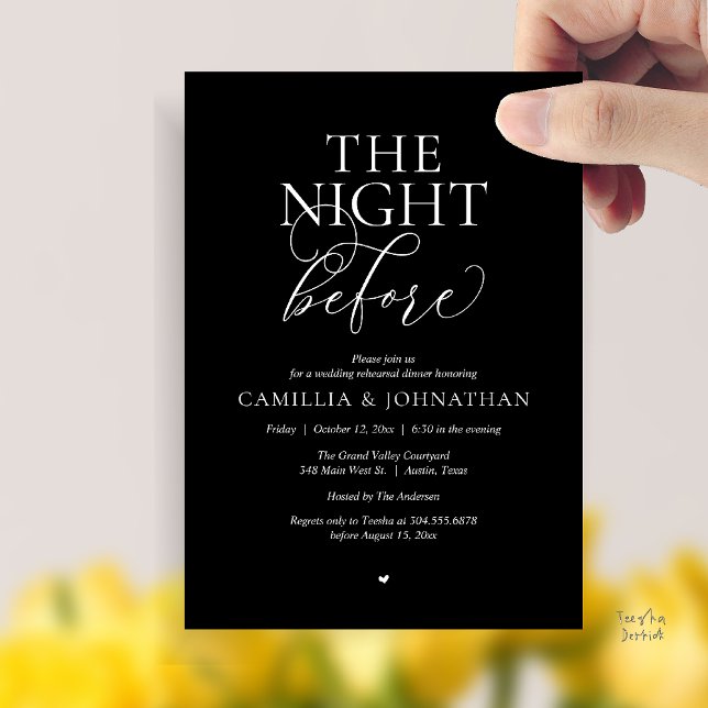 Convite “The Night Before” Modern Wedding Rehearsal Dinner (“The Night Before” Modern Classy Rehearsal Dinner Reception Invitation Card Black White)