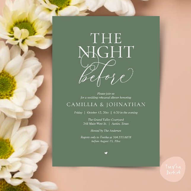 Convite “The Night Before” Modern Wedding Rehearsal Dinner (“The Night Before” Modern Classy Rehearsal Dinner Reception Invitation Card Sage Green)
