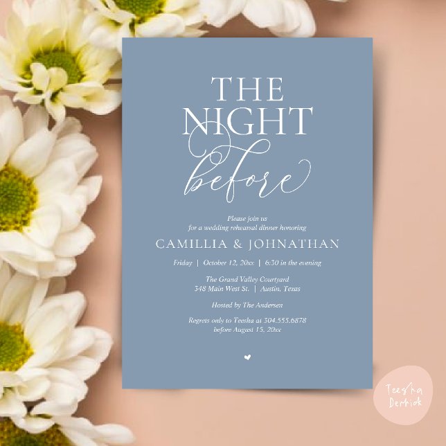 Convite “The Night Before” Modern Wedding Rehearsal Dinner (“The Night Before” Modern Classy Rehearsal Dinner Reception Invitation Card Dusty Blue)