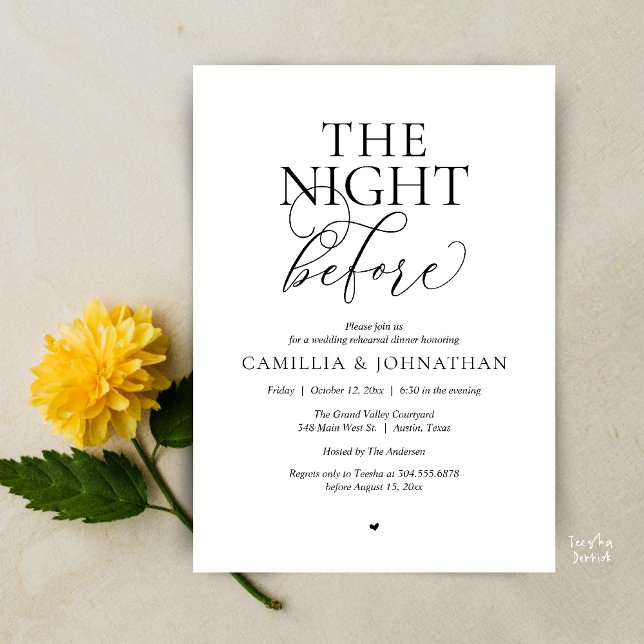 Convite “The Night Before” Modern Wedding Rehearsal Dinner (“The Night Before” Modern Classy Rehearsal Dinner Reception Invitation Card Black White)