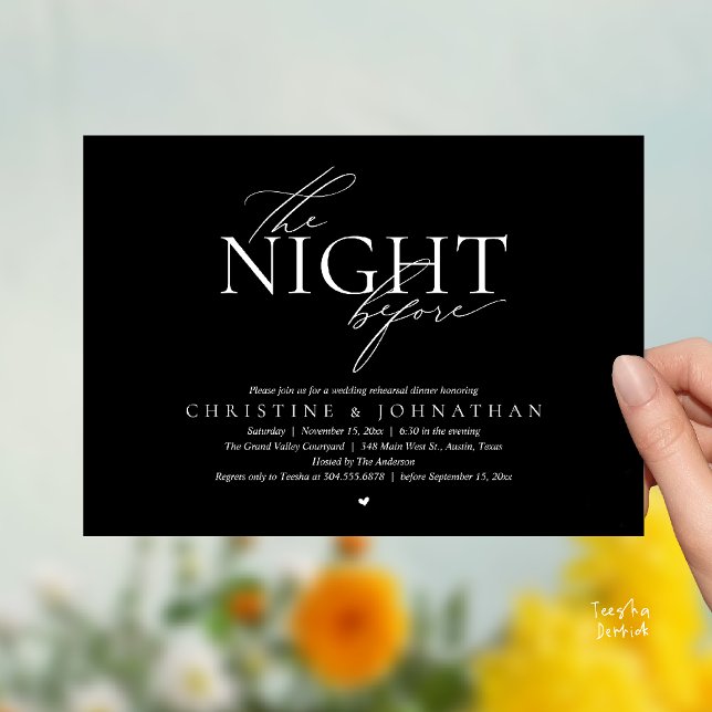 Convite The Night Before, Modern Wedding Rehearsal Dinner  (The Night Before, Modern Wedding Rehearsal Dinner Invitation Card in Black White)
