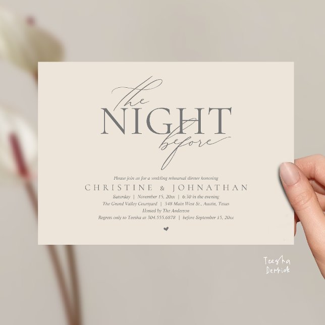 Convite The Night Before, Modern Wedding Rehearsal Dinner  (The Night Before, Modern Wedding Rehearsal Dinner Invitation Card in Cream Grey)