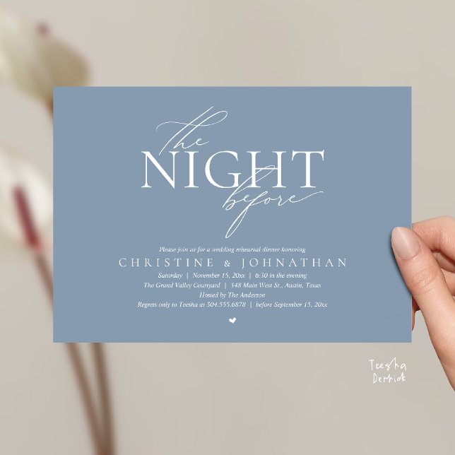 Convite The Night Before, Modern Wedding Rehearsal Dinner  (The Night Before, Modern Wedding Rehearsal Dinner Invitation Card in Dusty Blue)