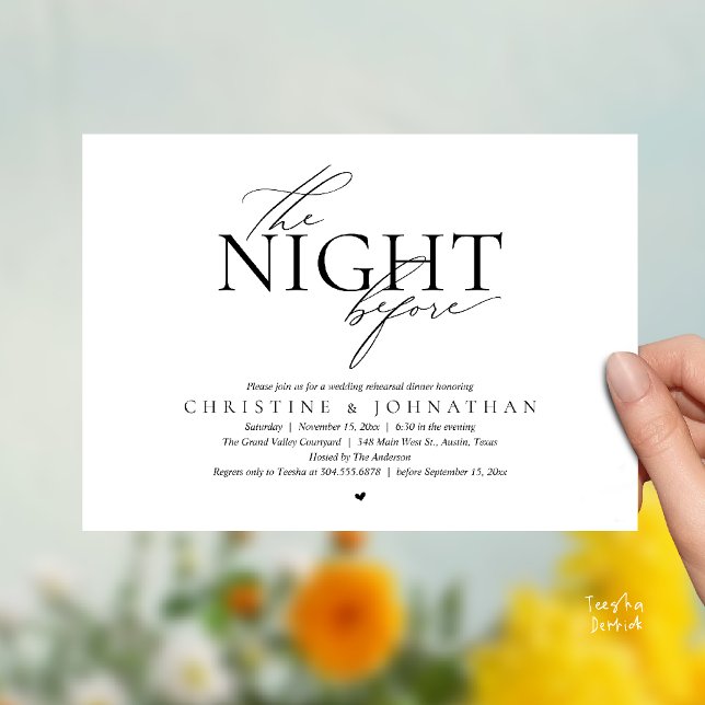 Convite The Night Before, Modern Wedding Rehearsal Dinner  (The Night Before, Modern Wedding Rehearsal Dinner Invitation Card ion Black White)
