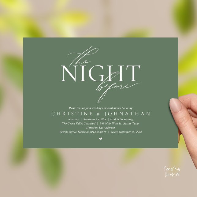 Convite The Night Before, Modern Wedding Rehearsal Dinner  (The Night Before, Modern Wedding Rehearsal Dinner Invitation Card in Sage Green)