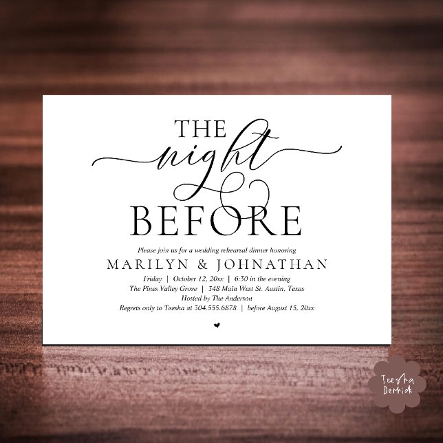 Convite The Night Before, Modern Wedding Rehearsal Dinner (The Night Before, Modern Romantic Classy Wedding Rehearsal Dinner Invitation Card in black and white)